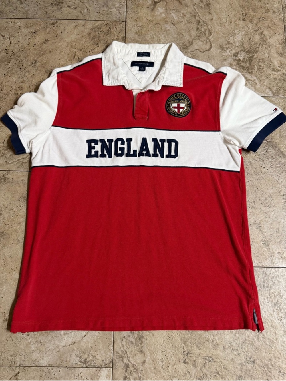 Vtg Tommy Hilfiger England Polo Rugby Shirt Mens XL Red White Custom Fit